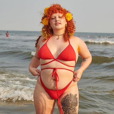 Cusp Tie Bottom (Wide) - Red Ribbed